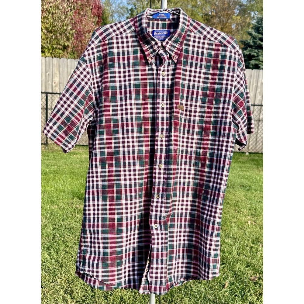 PENDLETON Shirt Men's M Red Green Plaid Short Sleeve Button Down Cotton - Picture 1 of 10